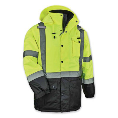 ergodyne GloWear 8384 Class 3 Hi-Vis Quilted Thermal Parka, X-Large, Lime - Image 1