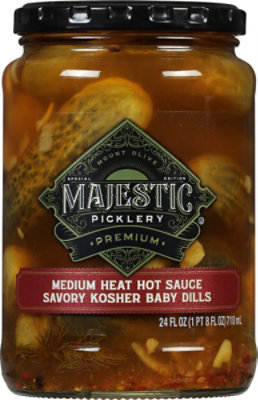 Majestic Medium Heat Hot Sauce Savory Kosher Baby Dills - 24 FZ - Image 2