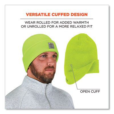 ergodyne N-Ferno 6806 Cuffed Rib Knit Winter Hat, One Size Fits Most, Lime - Image 3
