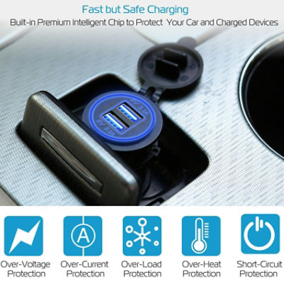 Eggracks by Global Phoenix Dual USB Charger Car Cigarette Lighter Socket Splitter - Smart Charging for Car, Boat, Marine - Image 4