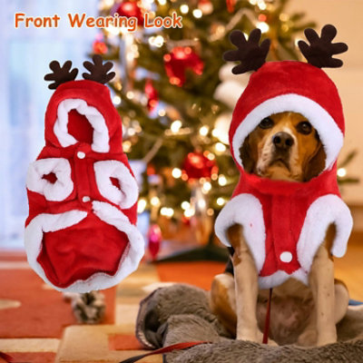 Eggracks by Global Phoenix Pet Christmas Outfit with Santa Claus Pattern and Antlers - Holiday Ready - Image 2