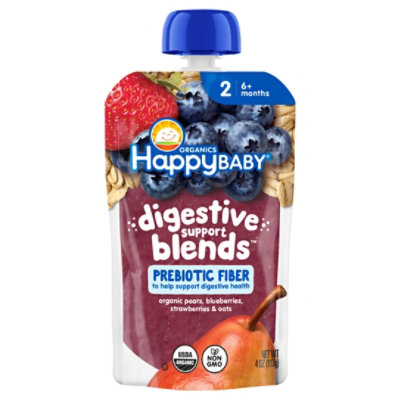 Happy Baby Organics Digestive Support Blends Pear Blueberry Strawberry Oats Drink - 4 Oz - Image 1