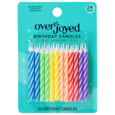 Overjoyed Classic Rainbow Stripe Birthday Candles - 24 Each