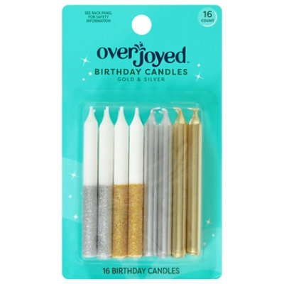 Overjoyed Gold & Silver Birthday Candles - 16 Each