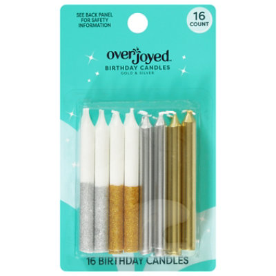 Overjoyed Gold & Silver Birthday Candles - 16 Each - Image 1