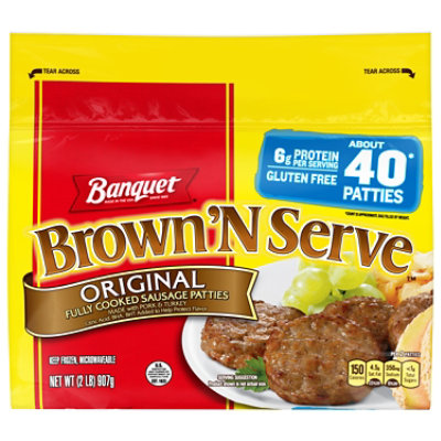 Banquet Brown 'n Serve Original Fully Cooked Sausage Patties FrOzen MEacht 40 Count - 32 Oz - Image 3