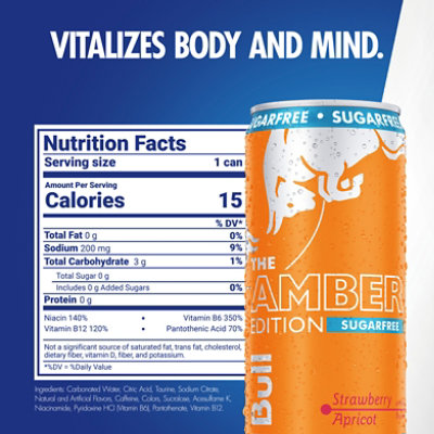 Red Bull Amber Edition Strawberry Apricot Sugar Free  - 12 Fl.Oz. - Image 2