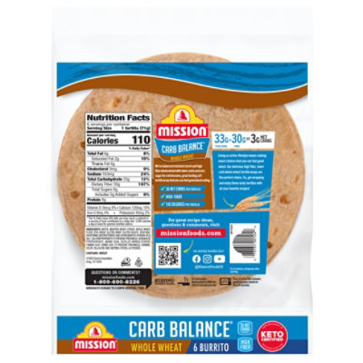 Mission Carb Balance Whole Wheat Flour Tortillas - Burrito Size - 6 Count - Image 2