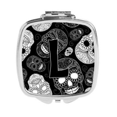Awesome Apparel Letter L Day of the Dead Skulls Black Compact Mirror - Image 1