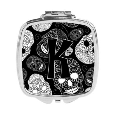 Awesome Apparel Letter K Day of the Dead Skulls Black Compact Mirror - Image 1