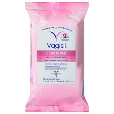 Vagisil Odor Block Daily Freshening Wipes For Feminine Hygiene - 20 Count