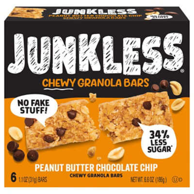 Junkless Chewy Granola Bars Peanut Butter Chocolate Chip 6 Ct Box - 6-1.1OZ - Image 1