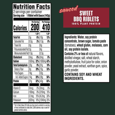 MorningStar Farms Vegan Sauced Riblets Sweet BBQ Vegan Meat 2 Count - 10 Oz - Image 2