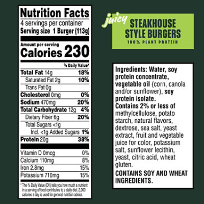 MorningStar Farms Plant Based Veggie Burgers Steakhouse Style Vegan Meat 4 Count - 16 Oz - Image 5