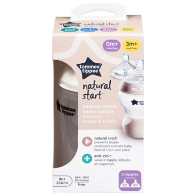 Tommee Tippee Baby Bottle, Natural Start Anti-colic Baby Bottle W/slow & Medium Flow Nipples - Each - Image 1