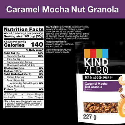 KIND ZEROg Added Sugar Caramel Mocha Flavored Nut Granola - 8 Oz - Image 2