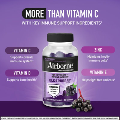 Airborne Elderberry + Zinc & Vitamic C Gummies for Adults Immune Support - 50 Count - Image 3