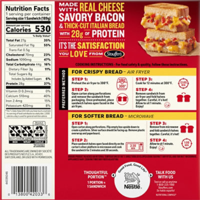 Stouffer's Frozen Meal Cheddar Bacon Tomato Melt-full Sandwich 6.6oz Package - 6.6 OZ - Image 6