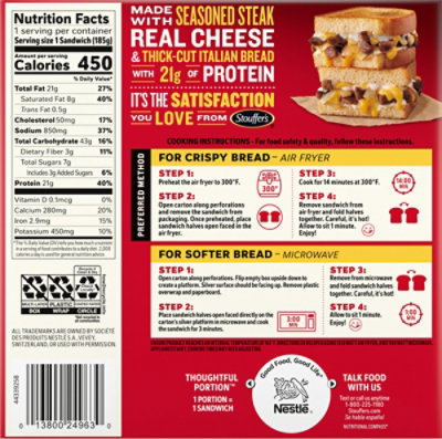 Stouffer's Frozen Meal Double Cheddar Steak Melt-full Sandwich 6.5oz Package - 6.5 OZ - Image 6