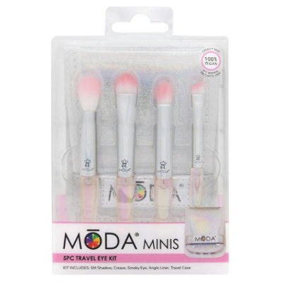 Moda Next Gen Mini Travel Eye Makeup Brush Kit, White/Pink, 5 Piece Set - Image 2