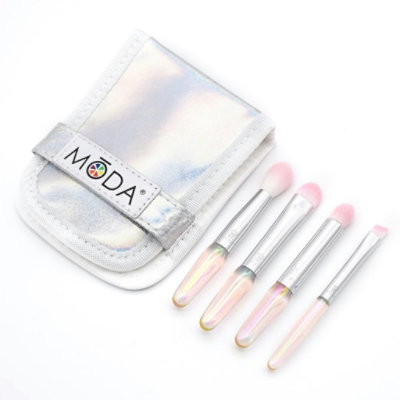 Moda Next Gen Mini Travel Eye Makeup Brush Kit, White/Pink, 5 Piece Set - Image 1