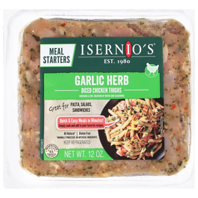 Isernios Garlic Herb Diced Chicken Thighs 12oz - 12 OZ - Image 1