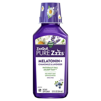 Zzzquil Pure Zzzs, Liquid Melatonin Sleep Aid, Berry Flavored, With Chamomile & Lavender, 12 Fl Oz - 12 FZ - Image 7
