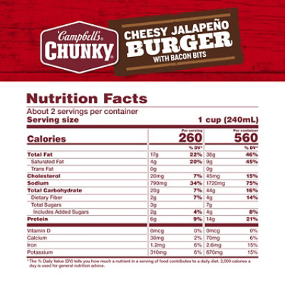 Campbells Chunky Soup Cheesy Jalapeno Burger With Bacon Bits 18.8 Oz Can - 18.8 OZ - Image 4