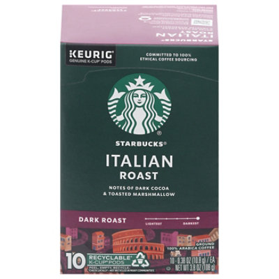 Starbucks K-cups Dark Roast Ground Italian Roast Coffee Pods  Box 10 Count - 4.2 Oz