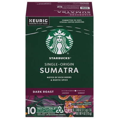 Starbucks K-cups Pods Dark Roast Ground Sumatra Coffee Box 10 Count - 4 Oz - Image 1