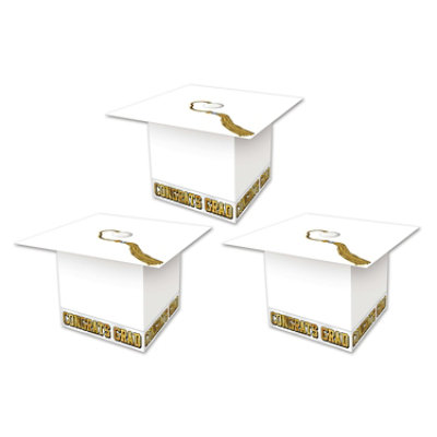 Beistle - Grad Cap Favor Boxes - White - 12 Pack 3 each - Image 1