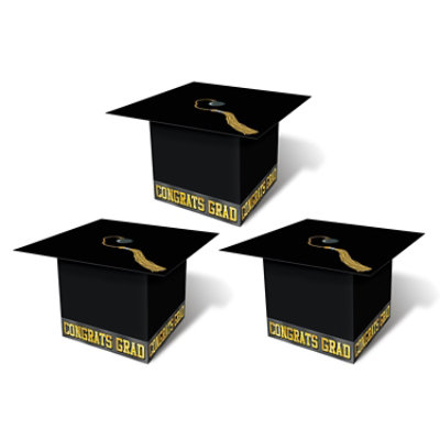 Beistle - Grad Cap Favor Boxes - Black - 12 Pack 3 each - Image 1