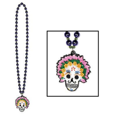 Beistle - Beads w/Day Of The Dead Medallion - 12 Pack - Image 1