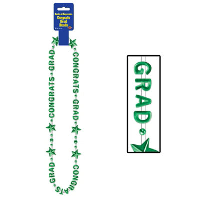 Beistle - Congrats Grad Beads-Of-Expression - Green - 12 Pack - Image 1