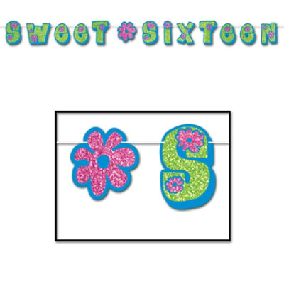 Beistle - Glittered Sweet Sixteen Streamer - 12 Pack - Image 1