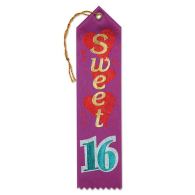 Beistle - Sweet Sixteen Award Ribbon - 6 Pack - Image 1