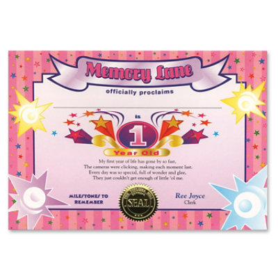 Beistle - 1 Year Old (Girl) Certificate - 6 Pack - Image 1