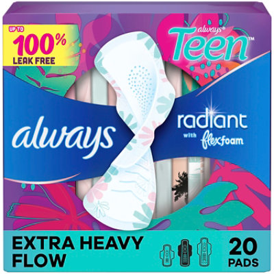 Always Radiant Teen Pads Size 3 Extra Heavy With Wings 20 Ct - 20 CT - Image 1