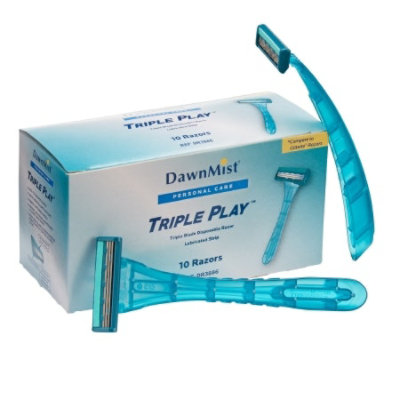 DawnMist Triple Play Razor, Plastic Handle, Triple Blade, Pivot Head, Lubricated Strip, Disposable, Teal, 500 Count - Image 2