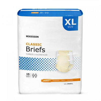 McKesson Classic Briefs, Adult, Unisex, Refastenable Tabs, Disposable, Light Absorbency, X-Large, 60 Count - Image 1