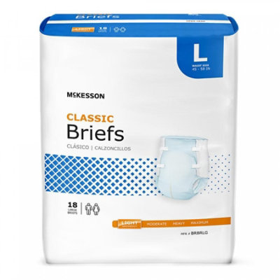 McKesson Classic Briefs, Adult, Unisex, Refastenable Tabs, Disposable, Light Absorbency, Large, 18 Count, Bag - Image 1