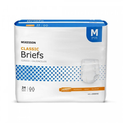 McKesson Classic Briefs, Adult, Unisex, Refastenable Tabs, Disposable, Light Absorbency, Medium, White, 96 Count - Image 1