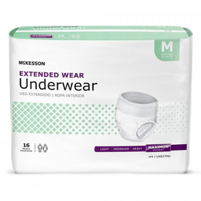 McKesson Extended Wear Underwear, Adult, Unisex, Pull-on with Tear Away Seams, Disposable, Heavy Absorbency, Medium, Bag 16 count - Image 1
