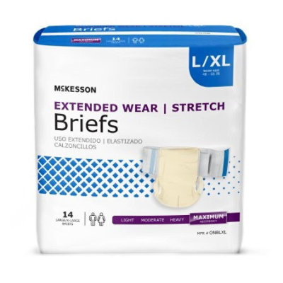 McKesson Extended Wear/Stretch Brief, Adult, Unisex, Tab Closure, Beige, Disposable, Heavy Absorbency, Large/X-Large, 48 to 66 In. Waist, 14 Count, Bag - Image 1