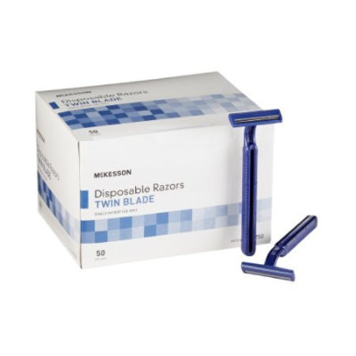 McKesson Disposable Razor, Twin Blade, Blue, Stainless Steel/Plastic, Disposable, Nonsterile - 50 Count - Image 2