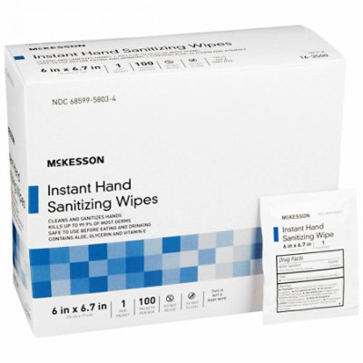McKesson Instant Hand Sanitizing Wipes, Ethyl Alcohol, 70% Strength, Individual Packet, Alcohol Scent, Single Use, 6 Inches x 6.7 Inches, Latex-free 100 count - Image 1