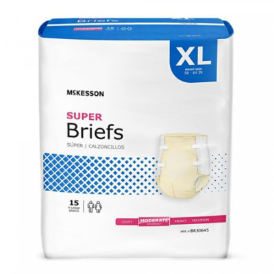 McKesson Super Briefs, Adult, Unisex, Refastenable Tabs, Disposable, Moderate Absorbency, X-Large, Bag 15 count - Image 1
