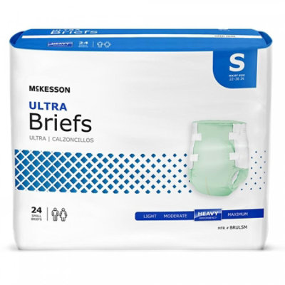 McKesson Ultra Briefs, Adult, Small, 22 to 36 In. Waist, Unisex, Hook and Loop Closure, Disposable, Heavy Absorbency, 24 Count, Bag - Image 1
