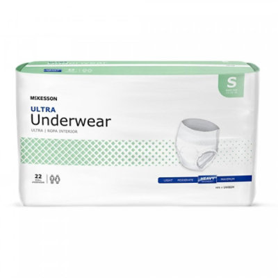 McKesson Ultra Underwear, Adult, White, Small, 25-32 In. Waist, Unisex, Pull-on with Tear Away Seams, Disposable, Heavy Absorbency, 88 Count - Image 1