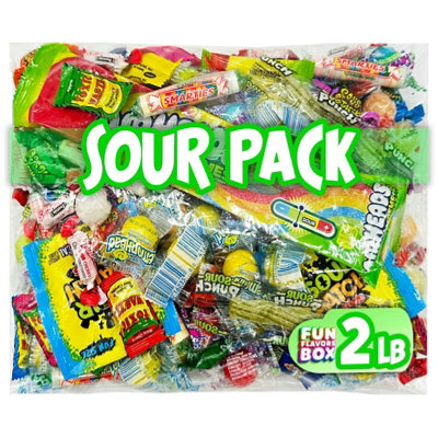 Fun Flavors Box Sour Candy 32 oz Variety Pack Party Mix Individually Wrapped Fun Size Candies - Image 1